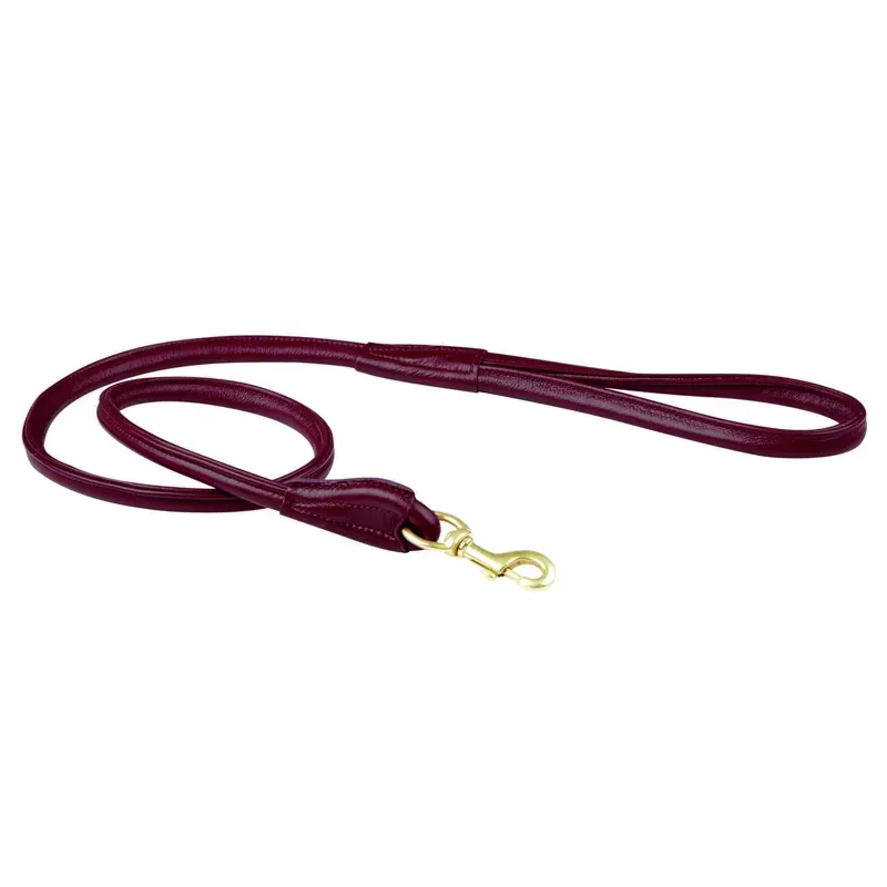 WeatherBeeta Medium Rolled Leather Dog Lead in Maroon
