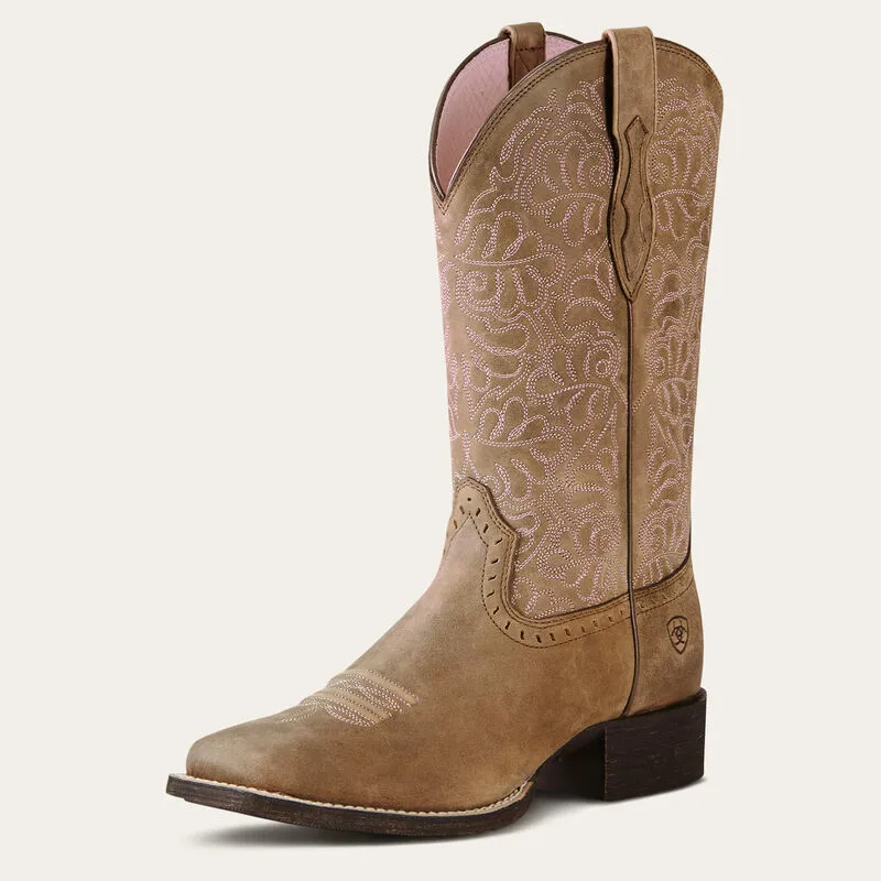 Ariat Round Up Remuda Wide Square Toe Western Boot - Brown Bomber-1