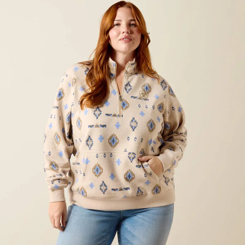 Ariat Women's Sapphire 1/2 Zip Sweatshirt - Oatmeal Heather-2