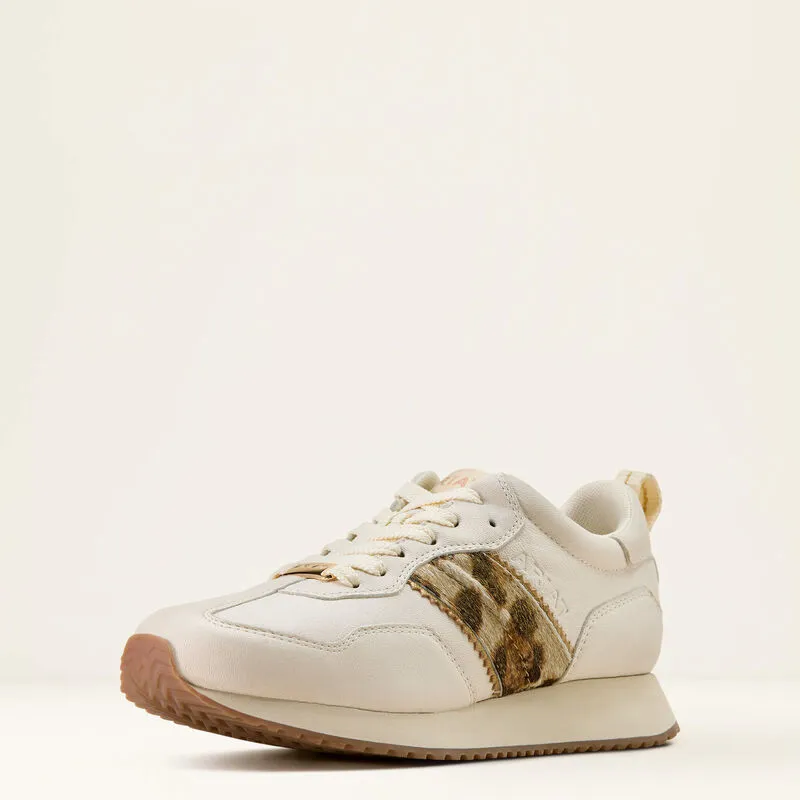 Ariat Ranch Runner Trainer - Bright Cream / Gilded Leopard Hair On