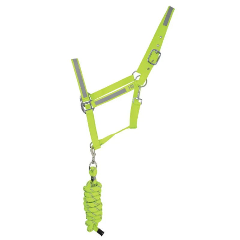 Hy Equestrian Reflector Head Collar and Lead Rope - Yellow