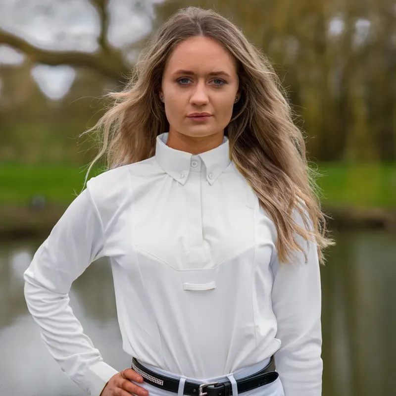 Hy Equestrian Ladies Dedham Long Sleeved Tie Shirt - White