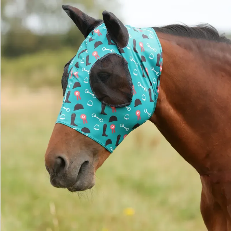 Hy Equestrian Lycra Boot and Bit Print Fly Mask
