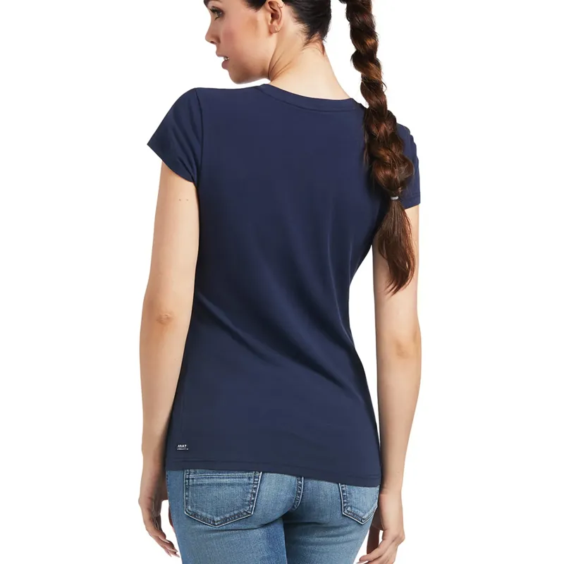 Ariat Women's Vertical Logo V T-Shirt - Navy-1