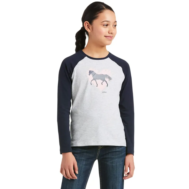 Ariat Youth Heart Of My Heart LS T-Shirt - Heather Grey/Navy