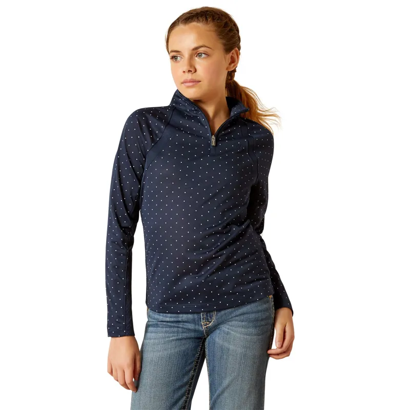 Ariat Youth Sunstopper 3.0 1/4 Zip Baselayer - Navy Dot