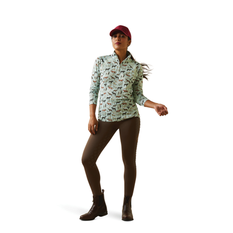 AriatTek Sunstopper 2.0 1/4 Zip Baselayer  Aqua Foam Herd Print