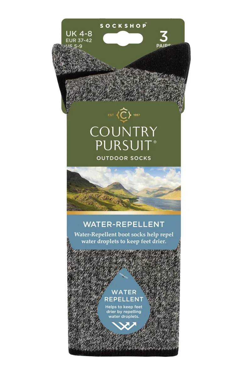 Country Pursuits Ladies Water Repellent Socks 3 Pack - Black-1