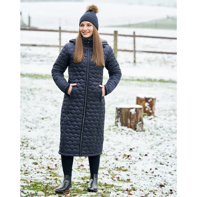 Covalliero Quilted Ladies Long Jacket - Dark Navy-3