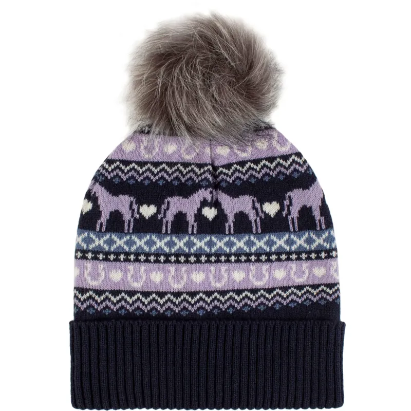 Platinum Malmo Fairisle Adults Pom Pom Beanie Hat - Navy