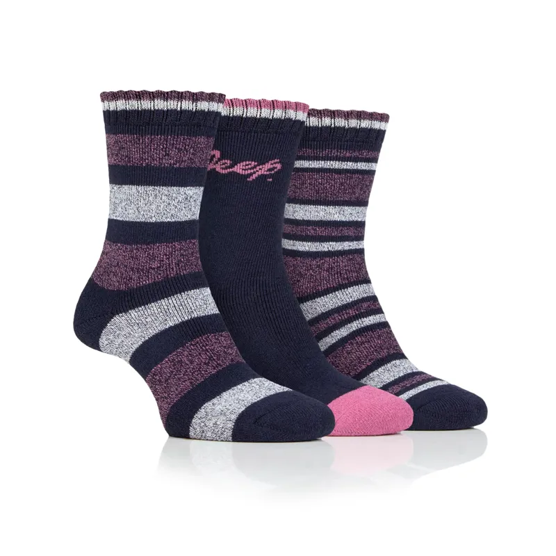 Jeep Women's 3 Pair Performance Striped Boot Socks - Navy/Rose-1