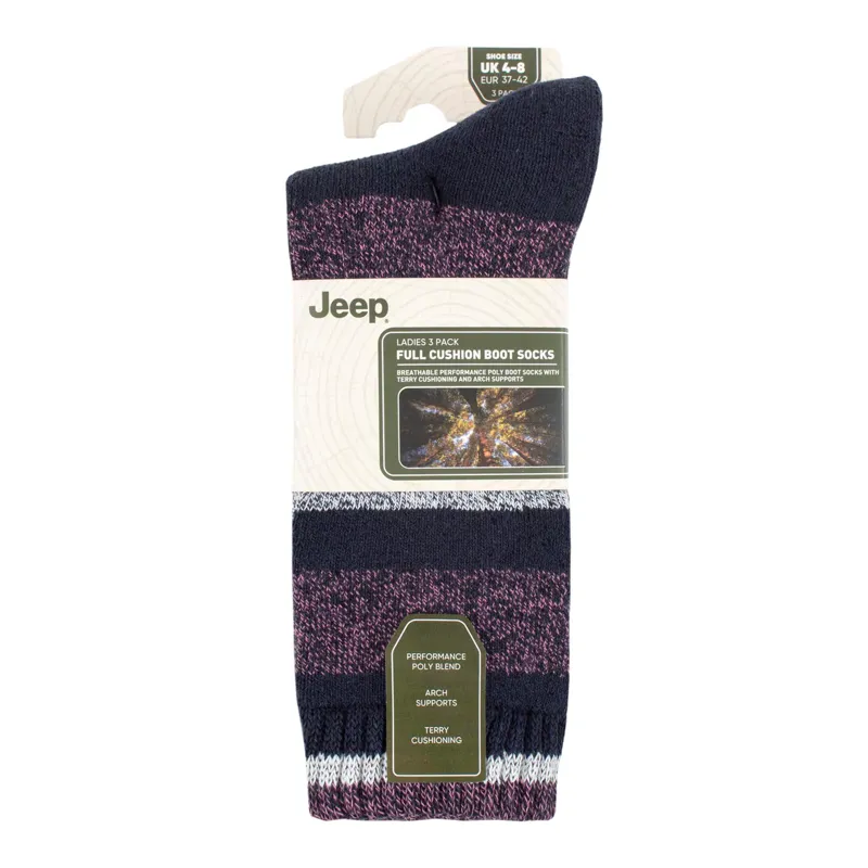 Jeep Women's 3 Pair Performance Striped Boot Socks - Navy/Rose
