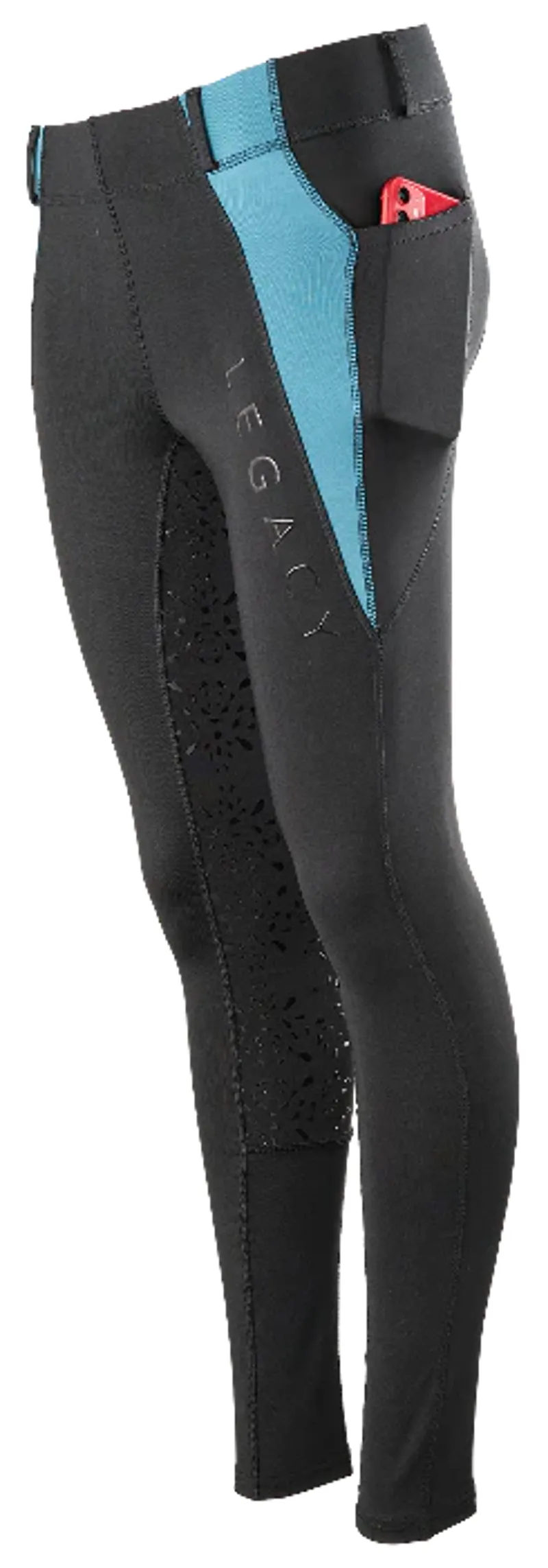 Legacy Ladies Riding Tights - Black/Turquoise-2
