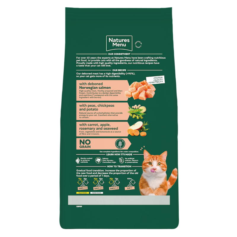 Natures Menu High In Meat Dry Adult Cat Kibble - Salmon 1.25kg-1