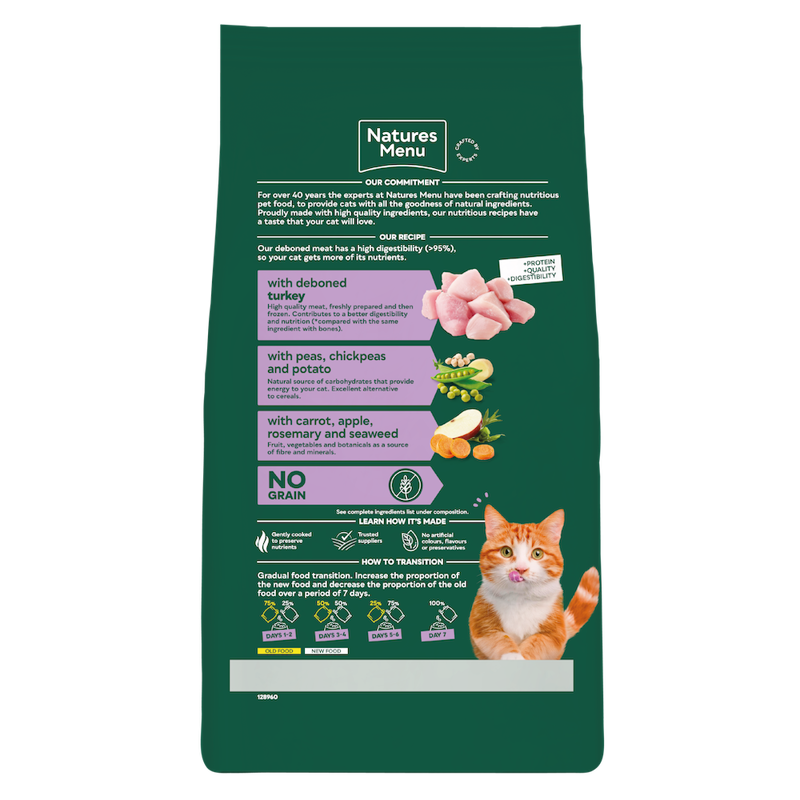 Natures Menu High In Meat Dry Adult Cat Kibble - Turkey1.25kg-1