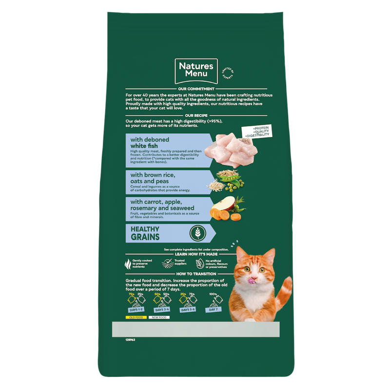 Natures Menu High In Meat Dry Adult Cat Kibble - White Fish1.25kg-1