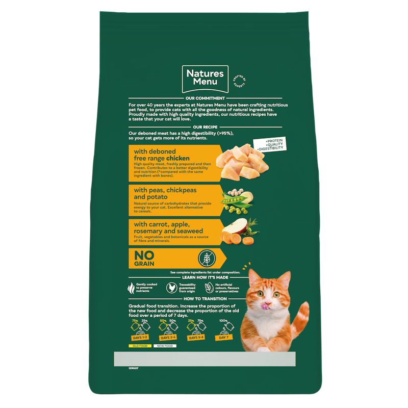 Natures Menu High In Meat Dry Adult Cat Kibble - Chicken 1.25kg-1