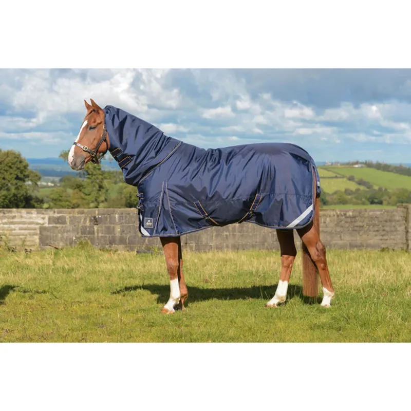Mackey Wicklow Detach-a-Neck Medium Turnout Rug 200g Navy/Gold