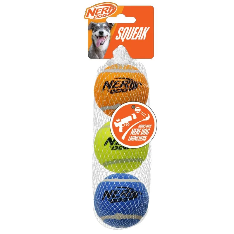 Nerf Dog Squeak Tennis Ball 2.5in 3pk - Blue/Yellow/Orange