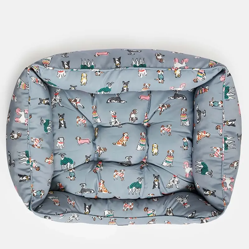Joules Rainbow Dogs Box Bed - Grey Dog Print-1