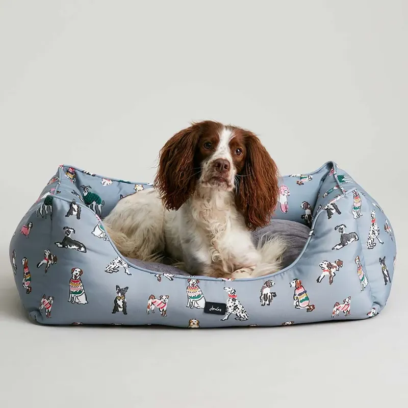 Joules Rainbow Dogs Box Bed - Grey Dog Print-4