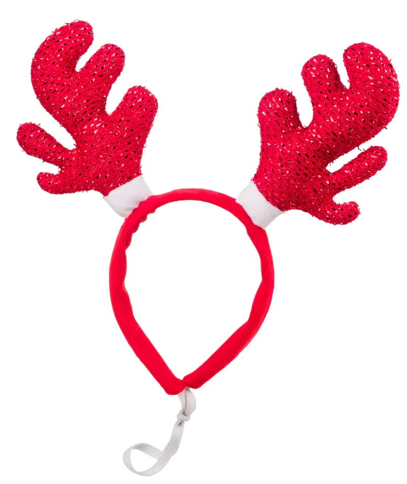 Red Sparkle Antlers Dog Headband
