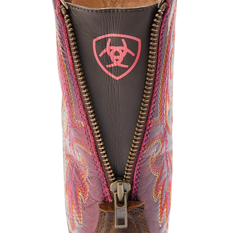 Ariat Round Up Back Zip - Worn Mocha/Raspberry-4