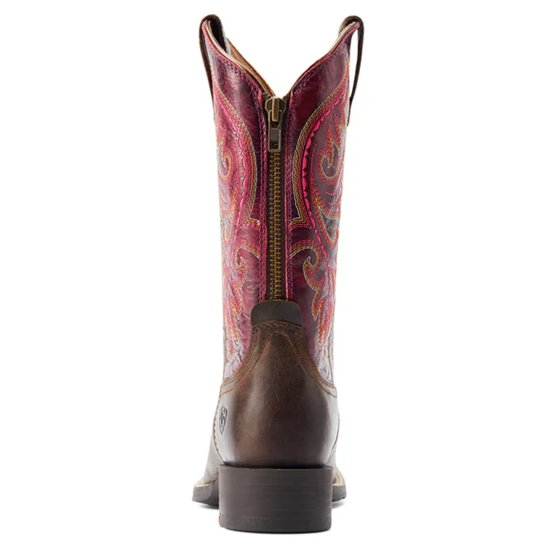 Ariat Round Up Back Zip - Worn Mocha/Raspberry-2