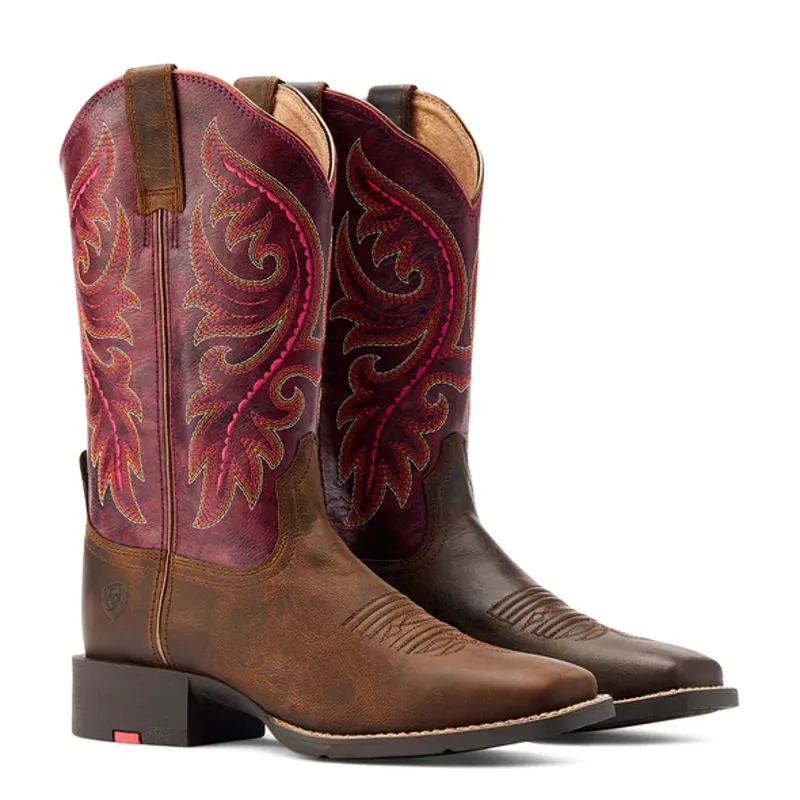Ariat Round Up Back Zip - Worn Mocha/Raspberry-7