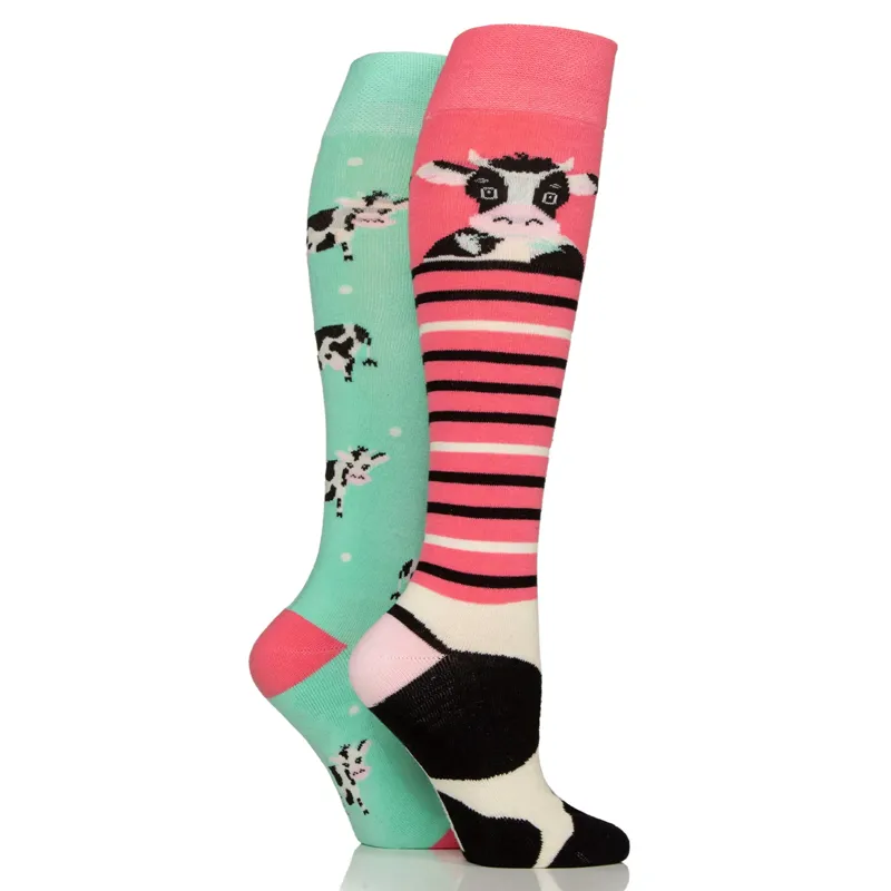 Wild Feet Knee High Ladies Socks 2 Pack - Cow