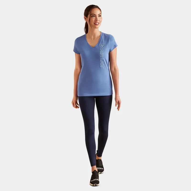 Ariat Women's Vertical Logo V T-Shirt - Dutch Blue-2