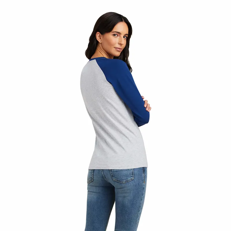 Ariat Ladies Varsity LS T-Shirt - Estate Blue/ Heather Grey-3
