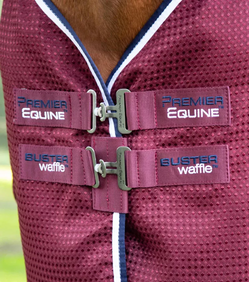 Premier Equine Buster Waffle Horse Cooler Rug - Burgundy-2