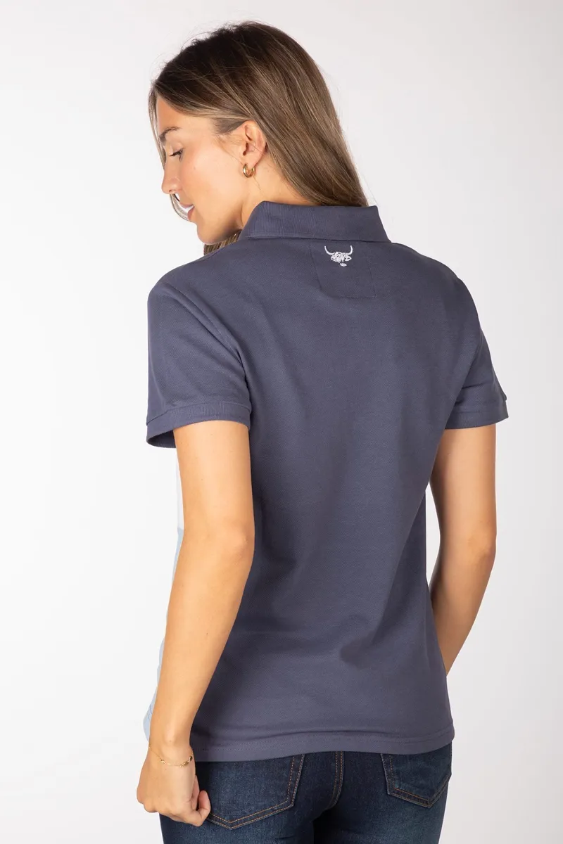Rydale Ladies Polo Shirt - Byland - Cow Denim/White/Soft Blue-1