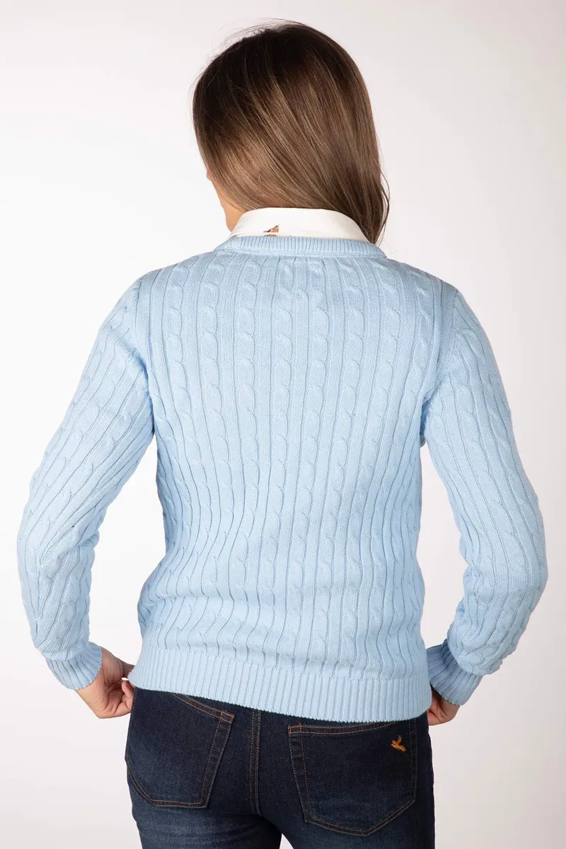 Rydale Ladies Crew Neck Cable Knit Jumper Emma - Soft Blue-1