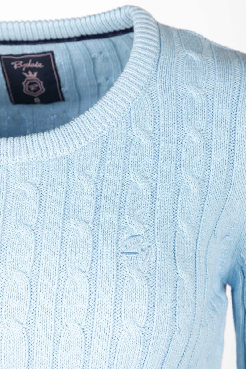 Rydale Ladies Crew Neck Cable Knit Jumper Emma - Soft Blue-6