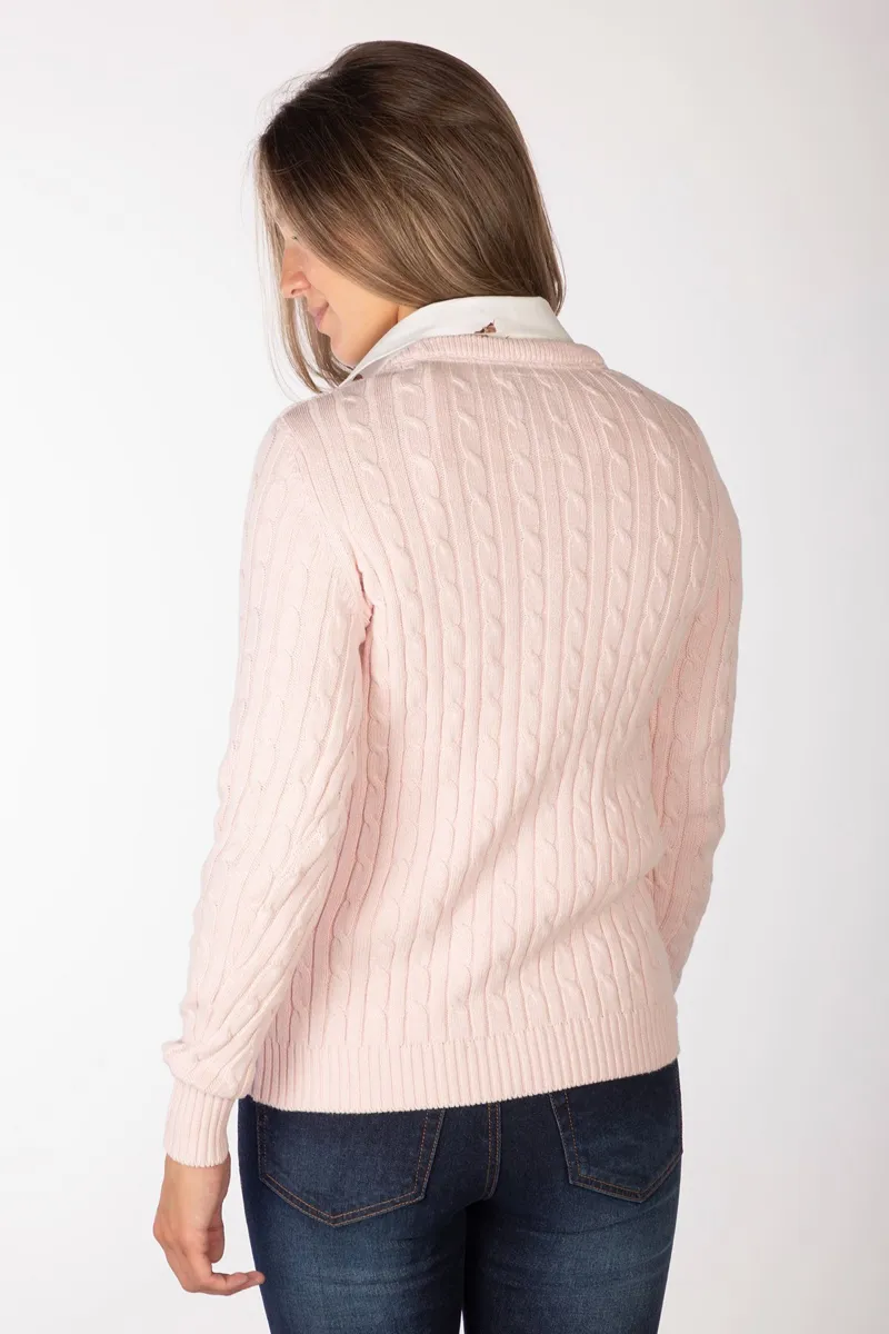 Rydale Ladies Crew Neck Cable Knit Jumper Emma - Soft Pink-1