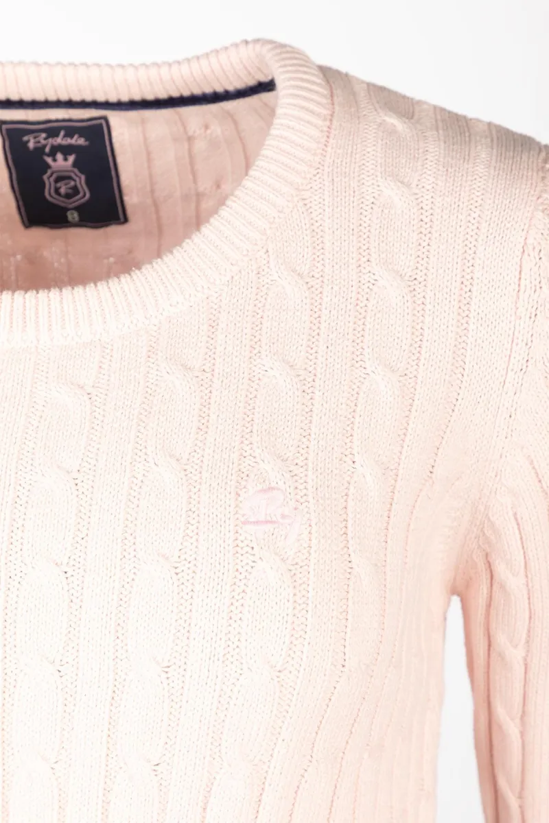 Rydale Ladies Crew Neck Cable Knit Jumper Emma - Soft Pink-6