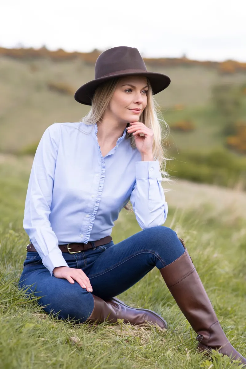 Rydale Ladies Oxford Cotton Ruffled Shirt Ivy - Blue-5