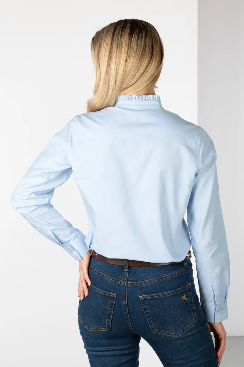 Rydale Ladies Oxford Cotton Ruffled Shirt Ivy - Blue-1