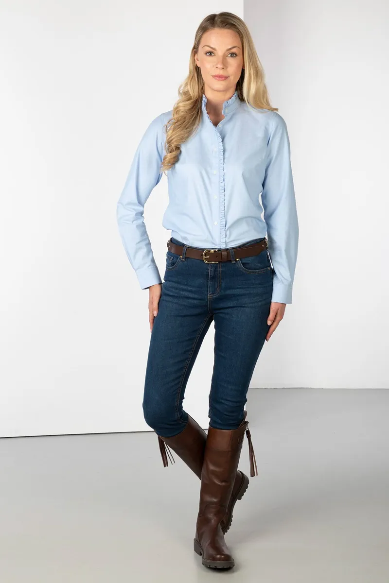 Rydale Ladies Oxford Cotton Ruffled Shirt Ivy - Blue-2
