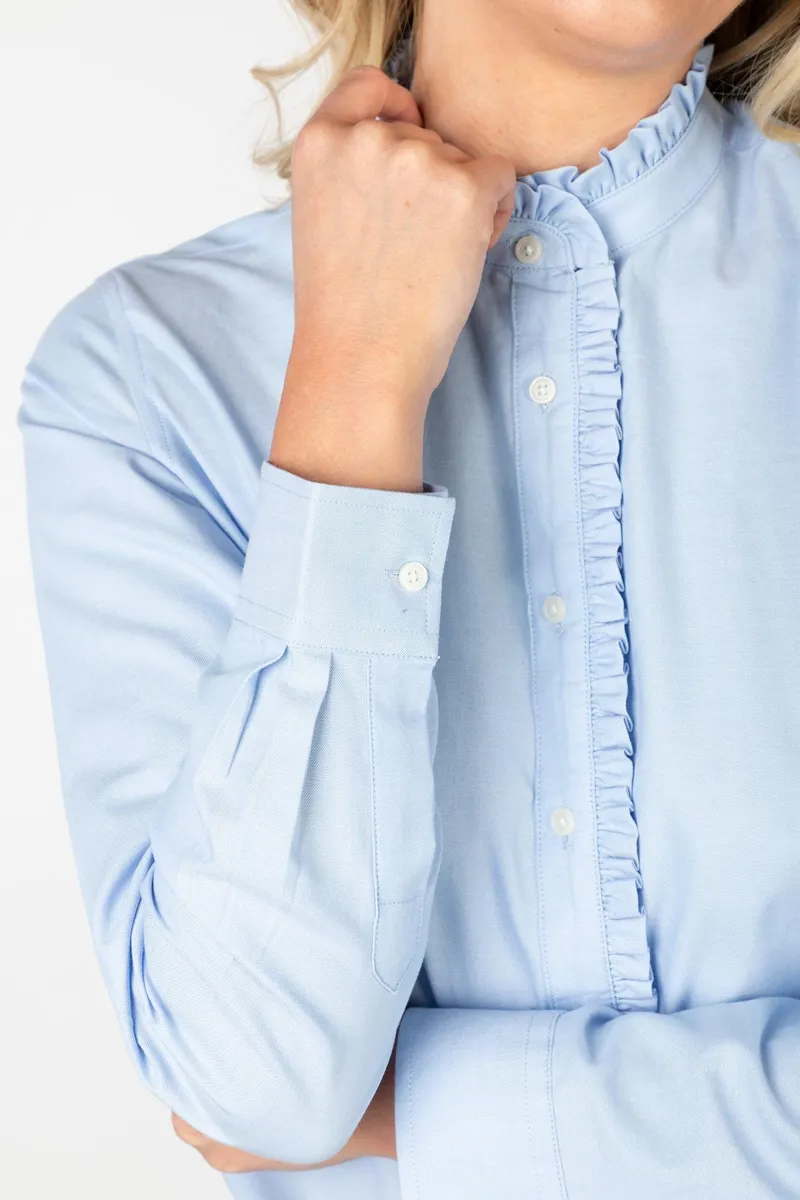 Rydale Ladies Oxford Cotton Ruffled Shirt Ivy - Blue-3