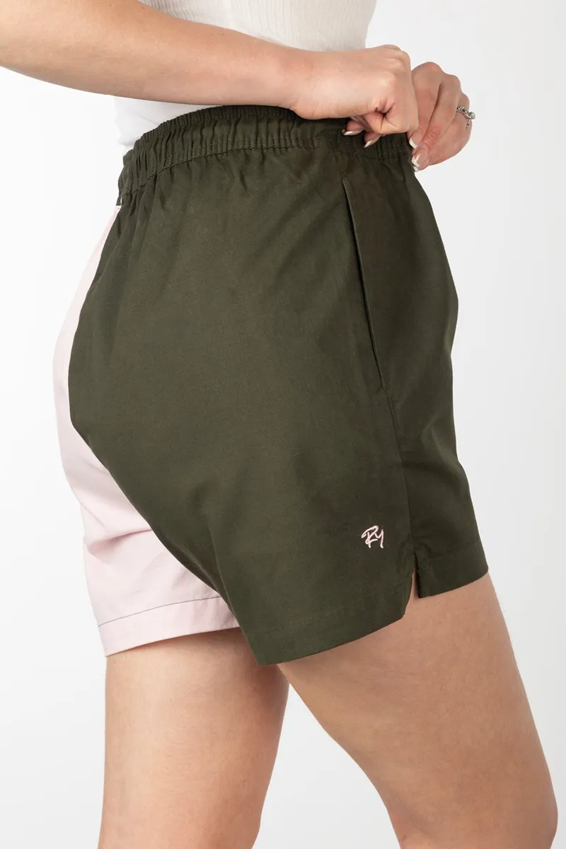Rydale Ladies Kirby Quartered Cotton Rugby Shorts - Olive/Sorbet-3