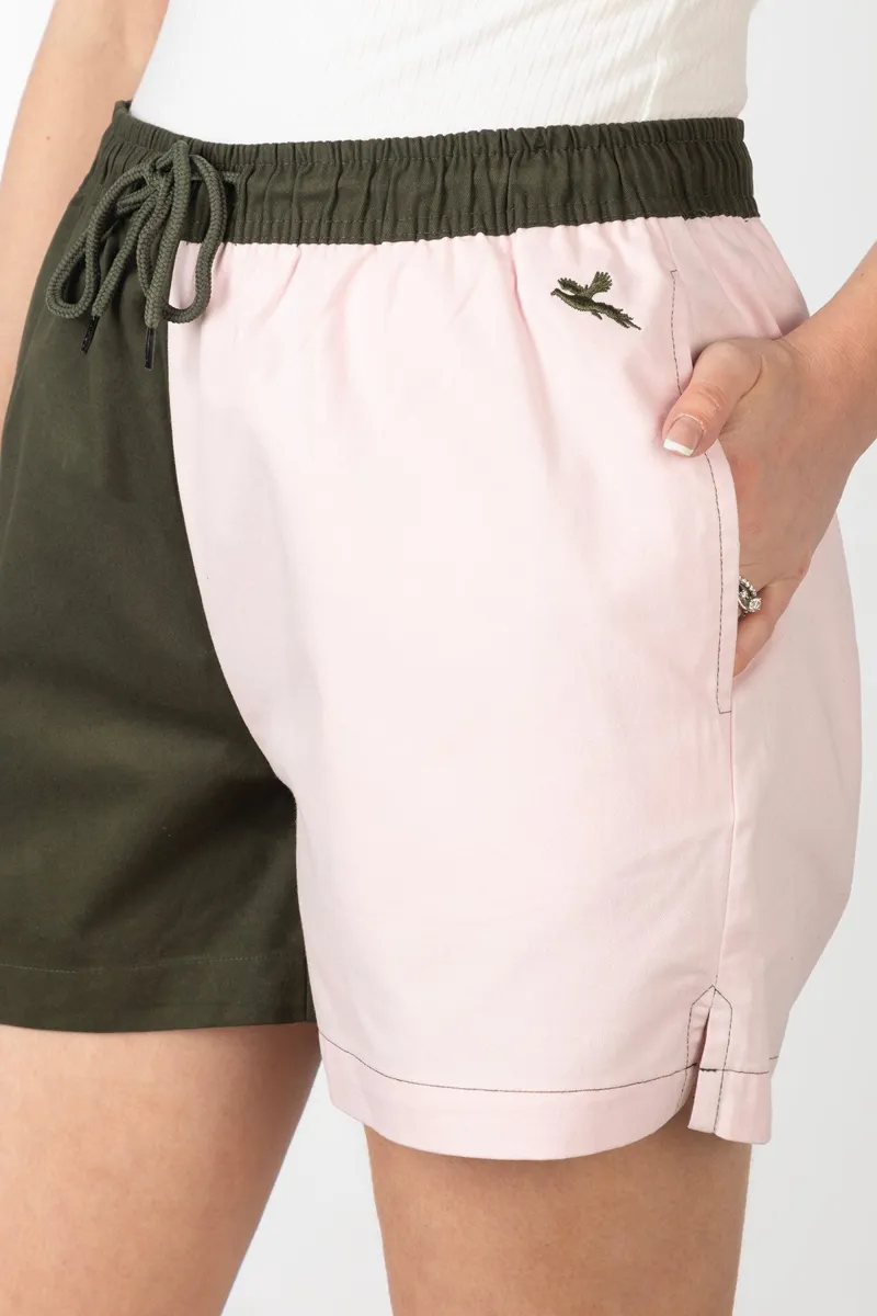 Rydale Ladies Kirby Quartered Cotton Rugby Shorts - Olive/Sorbet-4