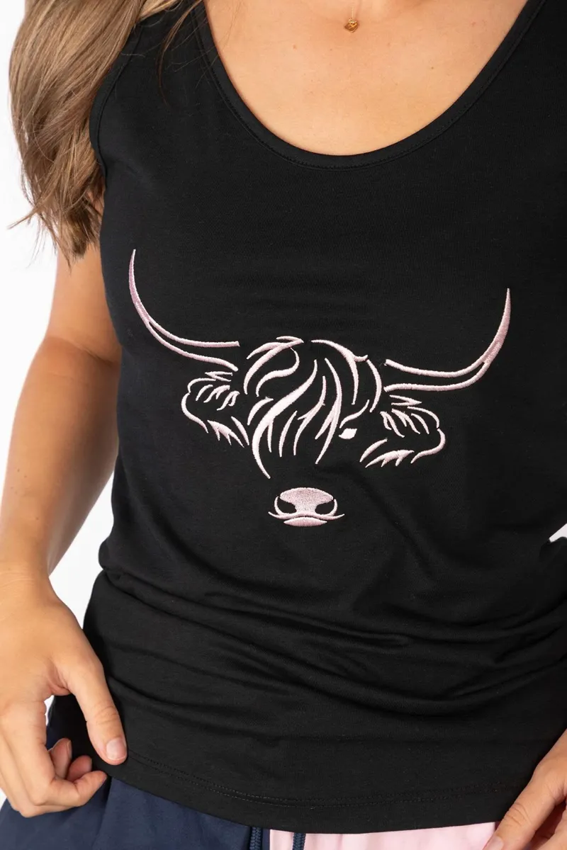 Rydale Ladies Cow Pattern Vest Top - Byland - Black-3