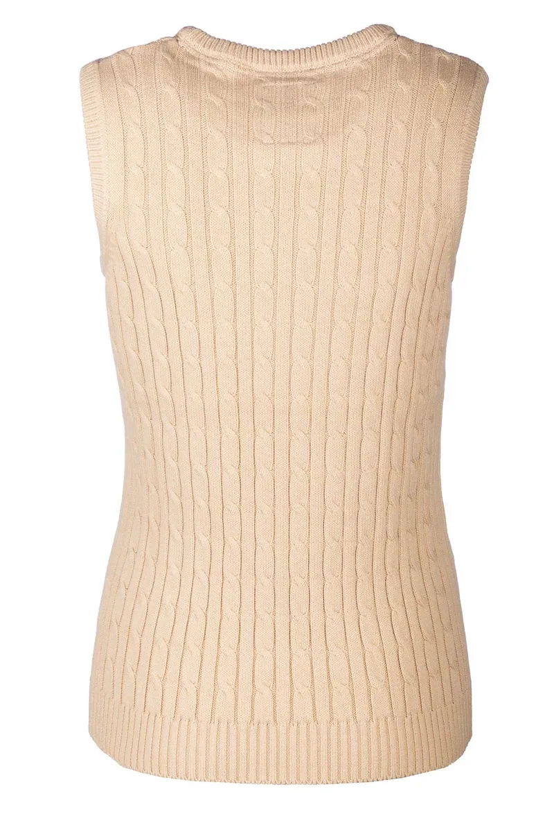 Rydale Ladies Emma Crew Neck Cable Knit Vest  - Beige-1