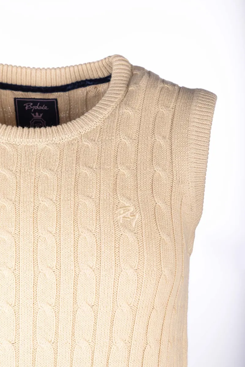 Rydale Ladies Emma Crew Neck Cable Knit Vest  - Beige-2