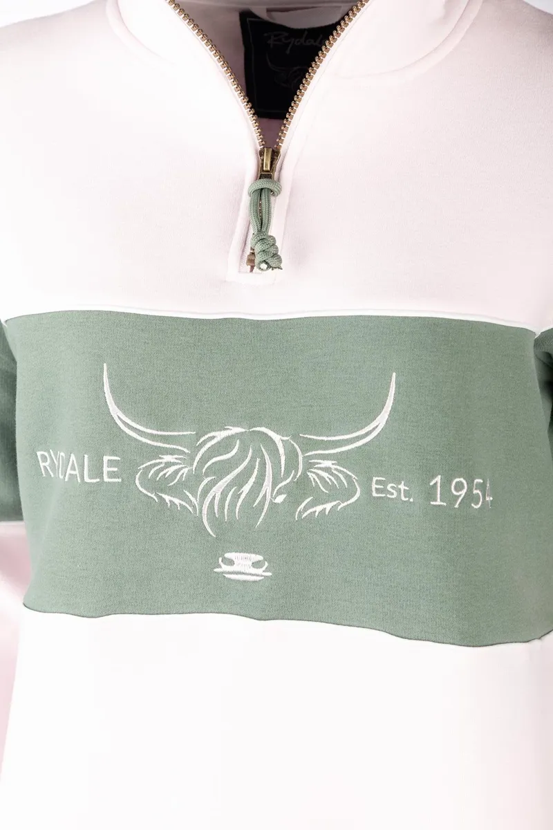 Rydale Ladies Highland Cow Sweatshirt - Byland - Pale Pink/Thyme/Pale Pink-2