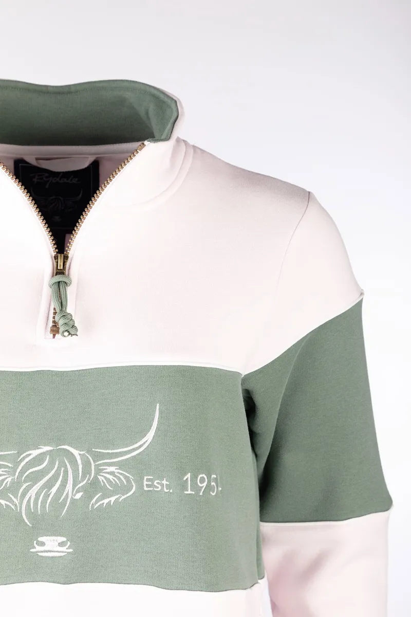 Rydale Ladies Highland Cow Sweatshirt - Byland - Pale Pink/Thyme/Pale Pink-3