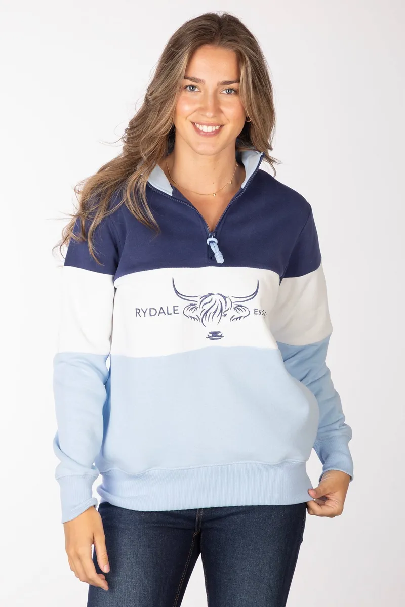 Rydale Ladies Sweatshirt - Byland - Cow - Denim/White/Soft Blue